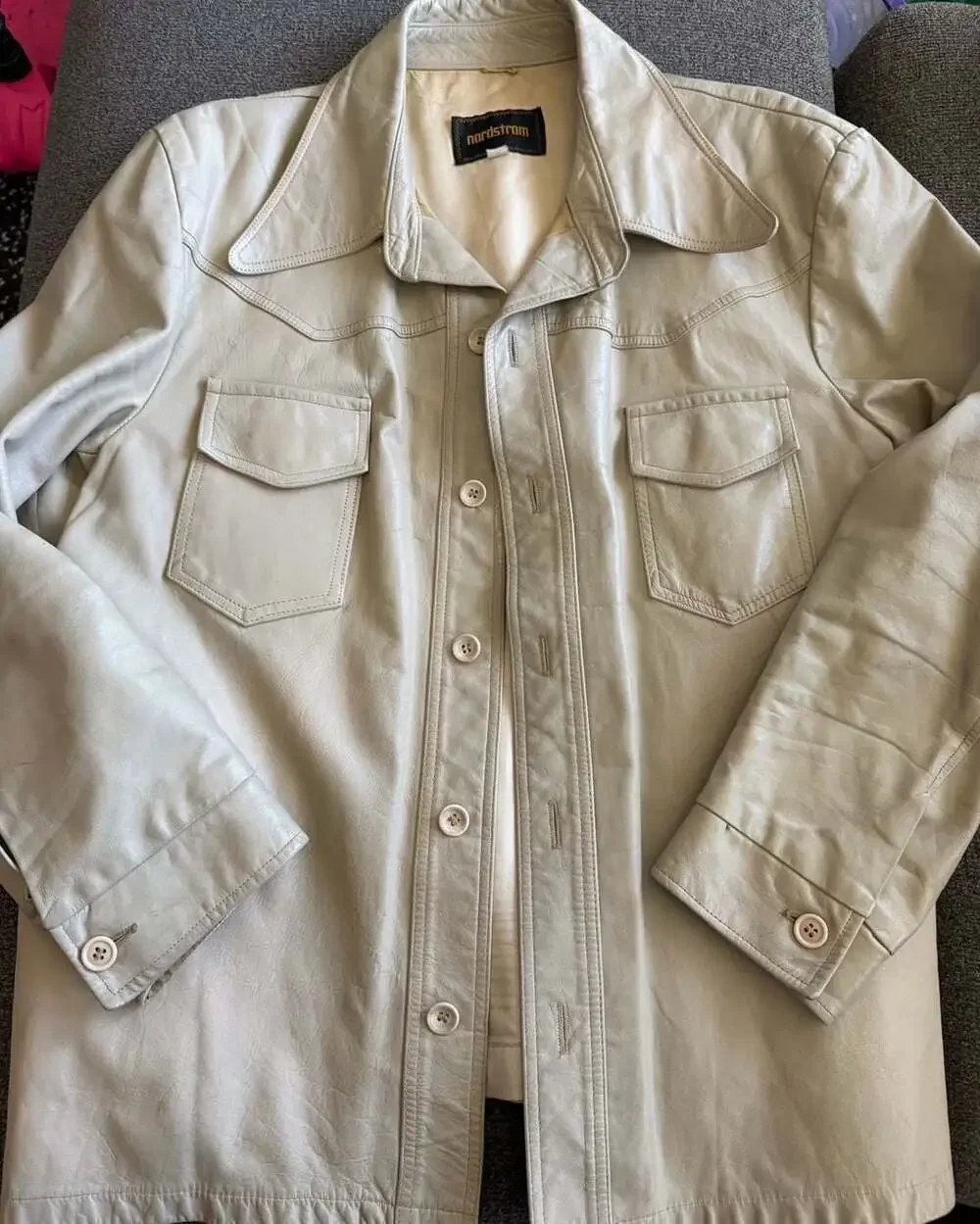 Vintage Nordstrom Men's Leather Shirt Jacket XL Safari Button Up